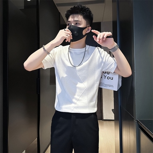 短袖毛衣针织衫半袖男修身圆领社会小伙店主风301C-DM04-P58控78图片