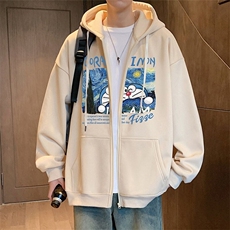 H192P70港风含棉66%卡通印花拉链开衫卫衣宽松休闲连帽外套，男装卫衣，星座304A-1