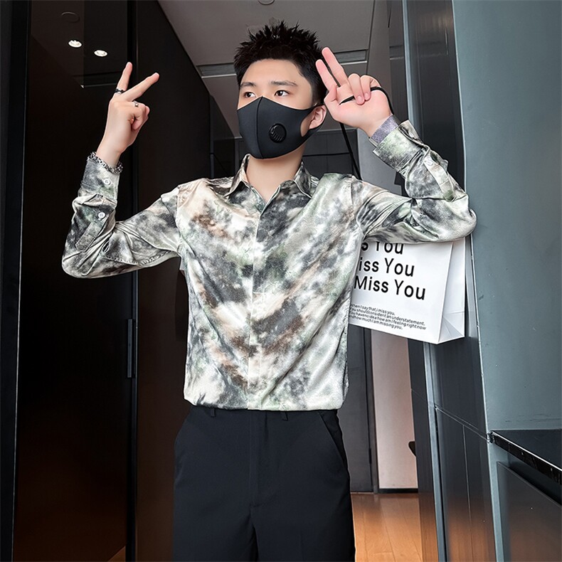 高级感印花衬衫男痞帅潮流百搭社会小伙衬衣301C-CS05-P58控78,男装衬衫,星座301C（原B323）
