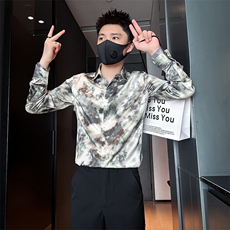 高级感印花衬衫男痞帅潮流百搭社会小伙衬衣301C-CS05-P58控78，男装衬衫，星座301C（原B323）