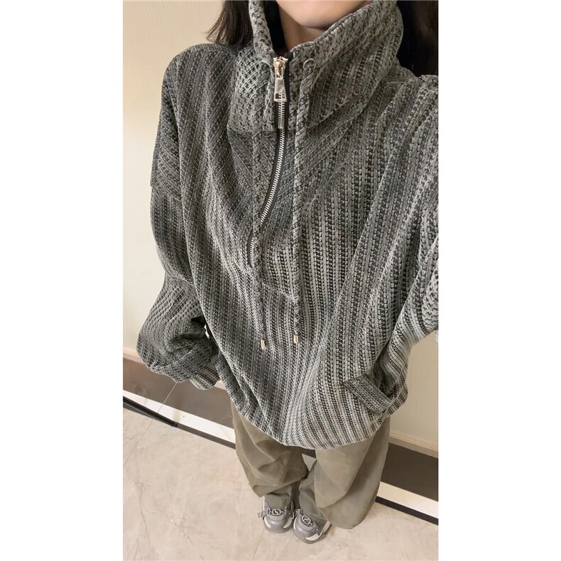 雪尼尔立领卫衣美式复古潮流打底设计重磅翻领外套卫衣常规P49,男装T恤,电商B319