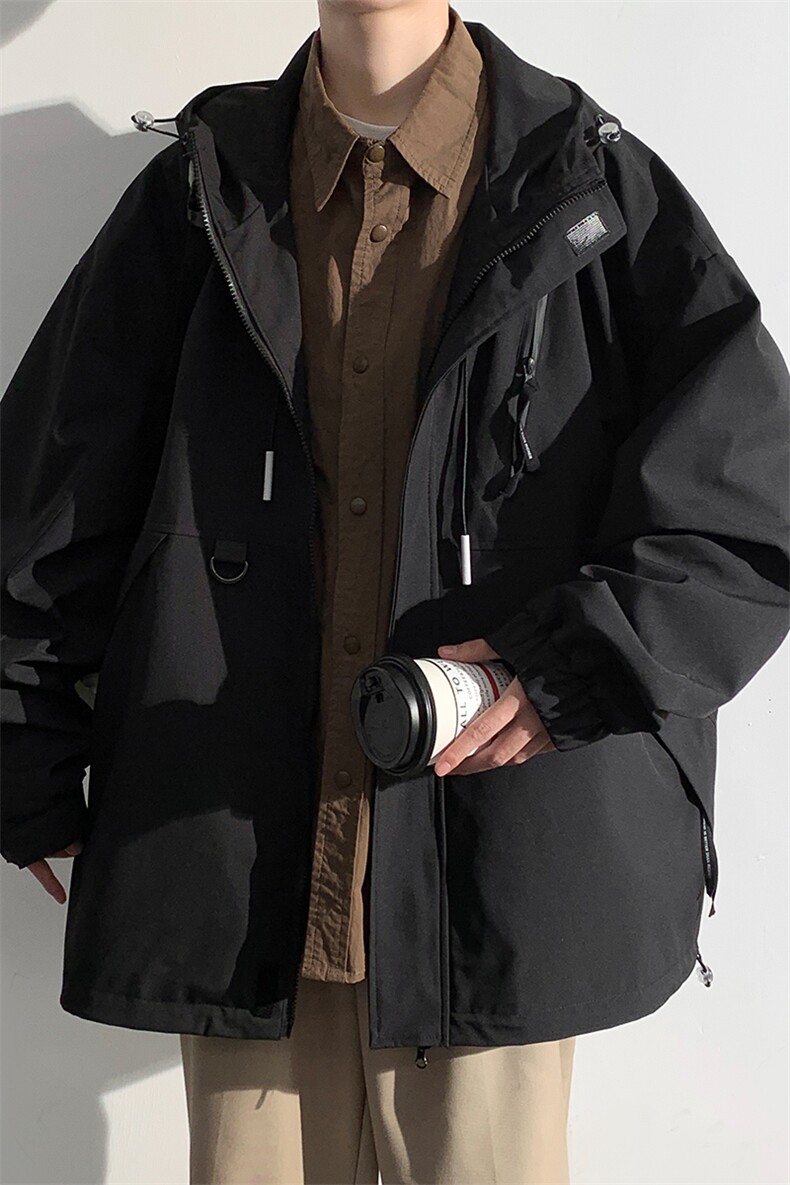 春秋新款男士宽松工装连帽夹克防风防水冲锋衣JK8303-P65,男装夹克,电商B306
