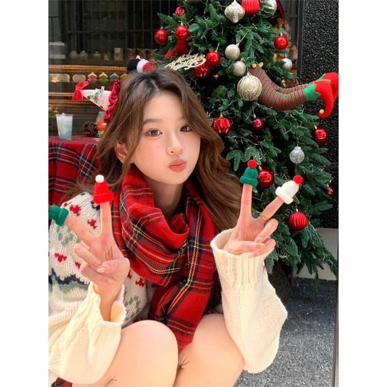 费尔岛提花圣诞节氛围感圆领套头毛衣女韩系甜美软糯针织衫上衣潮图片