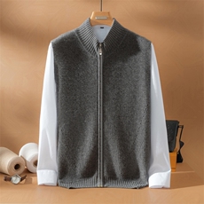 2025年秋季青春流行宽松型7针双股元宝针拉链马甲，男装背心/马甲，英皇羊绒