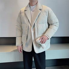 冬季高品质棉服男设计感毛呢拼接西装领假两件保暖棉服M125-P170，男装西服套装，电商B267