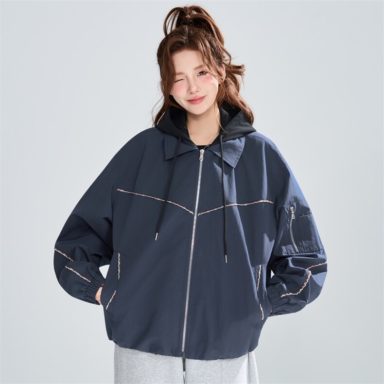 明线设计连帽夹克女春季宽松假两件潮流百搭外套XZ309JK8003P83,男装夹克,星座309（原A406）