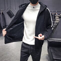 加绒加厚连帽蜈蚣纱修身韩版夹克外套男C301-JK70-P118，男装夹克，电商C301
