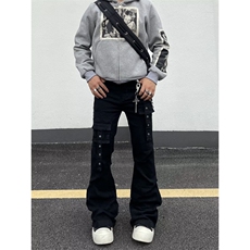 美式复古hiphop重工多口袋嘻哈街头高街喇叭牛仔裤K7152-P50网图，男装牛仔裤，电商B245