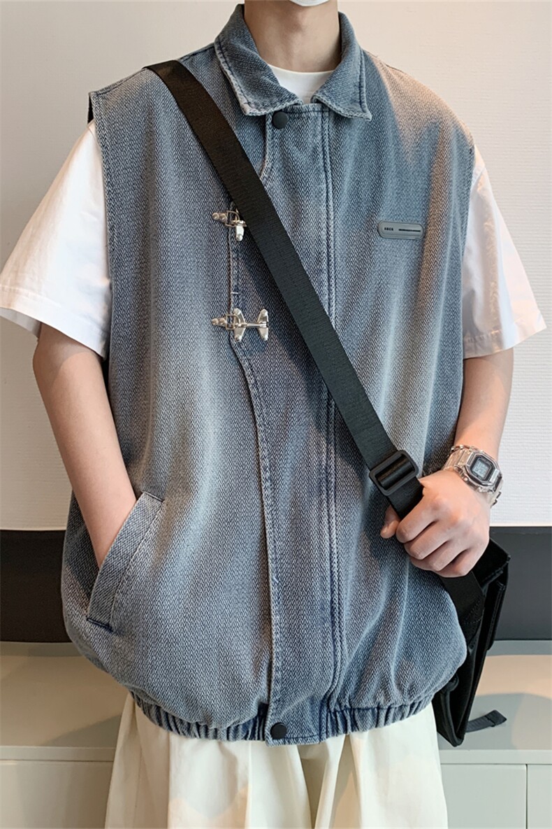 MJ150/P60高品质星空纹飞机扣新中式风牛仔马甲潮男无袖外套,男装背心/马甲,电商基地A050