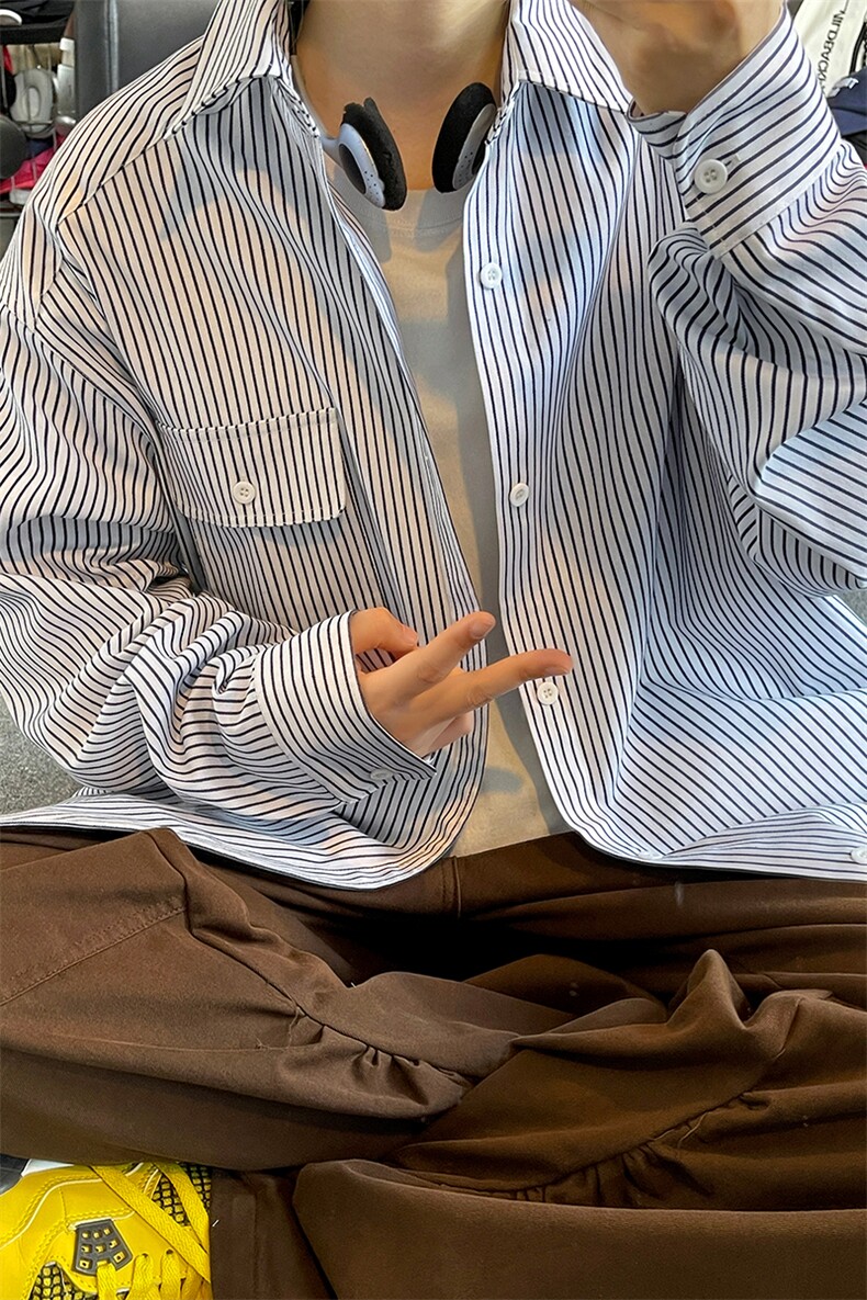 秋季新款条纹衬衫男宽松休闲百搭长袖衬衣外套C2268-特价P45,男装衬衫,电商A007