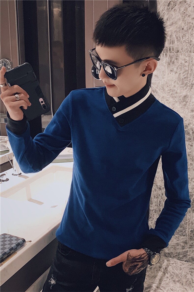 网红冬季加厚小堆领长袖T恤社会小伙潮男打底小衫C301B-CT09,男装T恤,电商C301B
