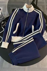 欧货女秋季新款修身显瘦短款外套阔腿裤两件套图片