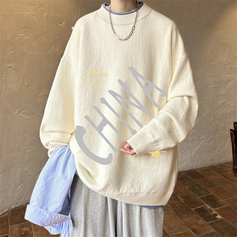 控78假两件毛衣男大码加绒针织衫男毛线衣M80208-P55加绒P70,男装针织衫/毛衣,电商A040