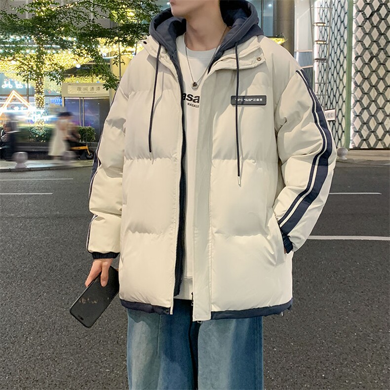 棉服男冬季新款港风宽松假两件连帽棉衣MF8587-特P78,男装棉衣,星座214-3