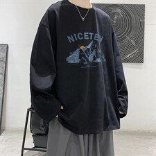 时尚印花打底衫情侣2023新款圆领T恤长袖上衣宽松男 NQY594TP20图片