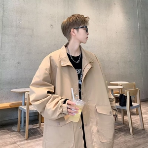 翻领纯色夹克男士春秋季百搭长袖休闲外套港风痞帅上衣服 JK7816图片