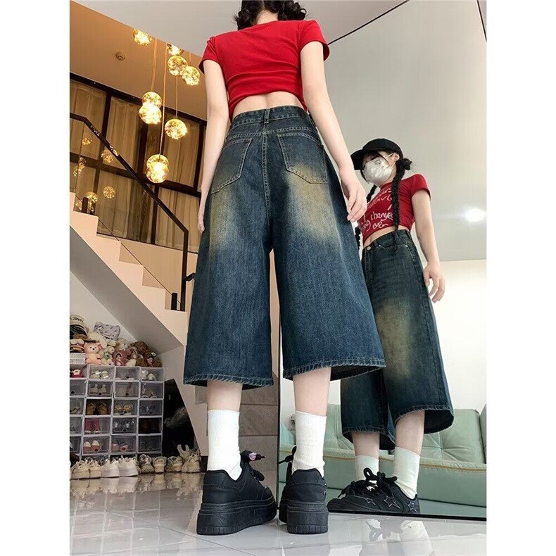 美式七分牛仔裤女夏季高腰显瘦复古宽松直筒阔腿中裤子WLN823-P38,男装牛仔裤,星座1008