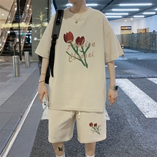 ！2024夏季新款潮流男士华夫格短袖套装学生一套HTZ18P50，男装T恤，电商B220