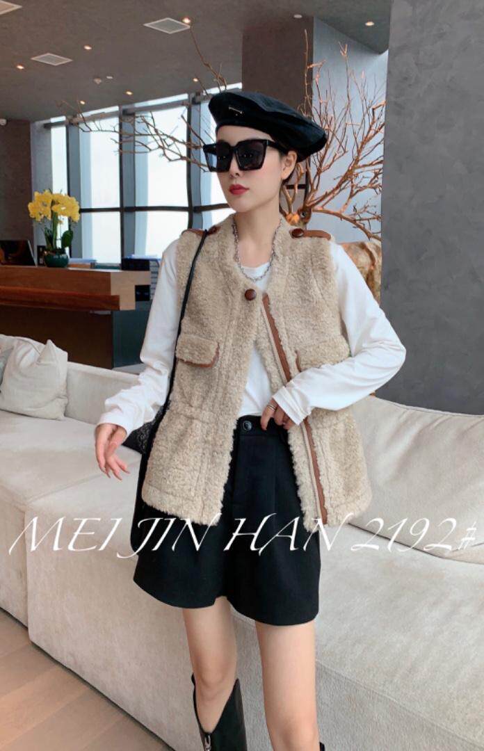 美巾涵5121收腰款皮毛一体马甲，女装马甲，美巾涵