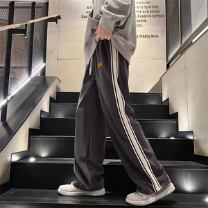 秋款男灯芯绒裤条纹拼接贴标直筒宽松长裤h334 P35图片