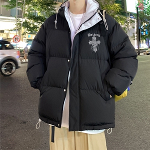 特批港风夜景宽松十字架印花休闲连帽棉服A247-MY162特批85控138图片