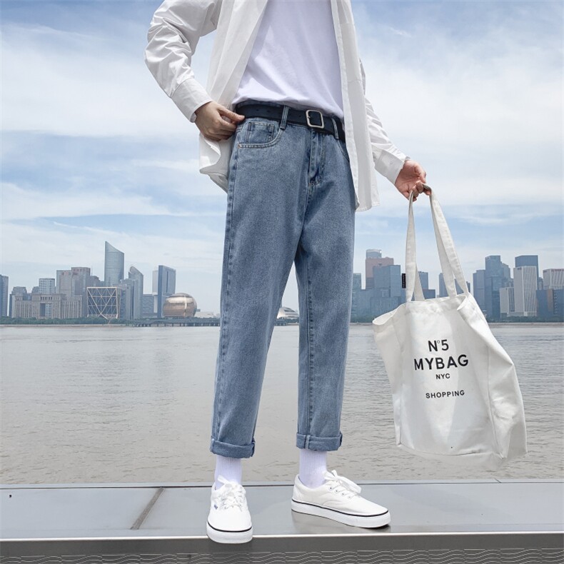 秋季牛仔裤男韩版潮流百搭宽松直筒九分潮牌裤子7105,男装牛仔裤,电商A318