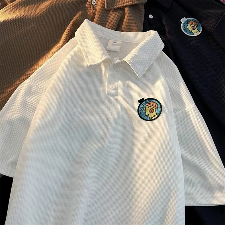 文艺潮流五分袖原宿百搭男标准纯色夏季新款POLO衫T恤T5804P25图片