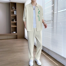 新中式刺绣长袖长裤时尚休闲两件套装，男装休闲套装，星座1206（原A206）
