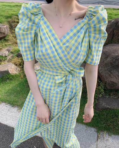 一片式格子连衣裙，女装连衣裙，H·SHE