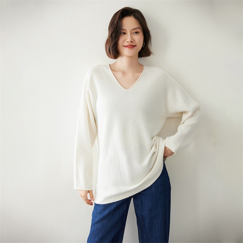 时尚宽松V领女士羊绒衫舒适保暖优雅百搭,女装羊绒衫,迎冬羊绒