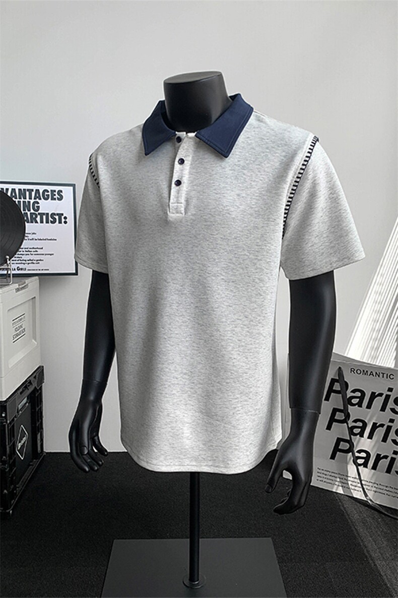 夏季新款港风日系假两件拼接POLO领短袖T恤XZ213-TX28-P35-控68,男装T恤,星座213