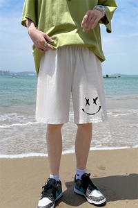 YD33190-P25 港风潮牌亚麻短裤男大码棉麻五分裤男中裤沙滩裤图片