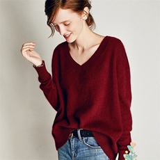 秋冬新款宽松慵懒衫女V领针织羊毛打底衫落肩套头休闲毛衣潮，女装羊毛衫，丽特绒