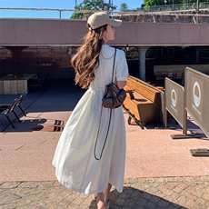 韩版简约气质长裙女夏季新款法式温柔风系带收腰连衣裙，女装连衣裙，辉之琳