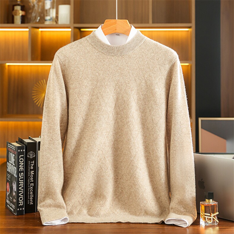 高品质男士羊绒衫经典圆领设计柔软舒适适合商务休闲尽显优雅风范，男装羊绒套衫，莺澜羊绒