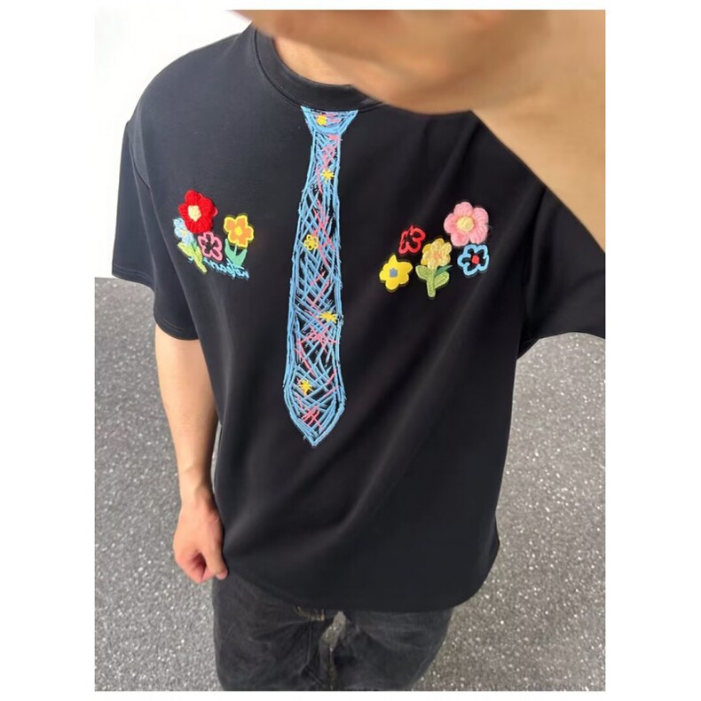 春秋季美式衬衫领假两件卫衣男潮流情侣装宽松字母刺绣上衣,男装衬衫,四季星座505