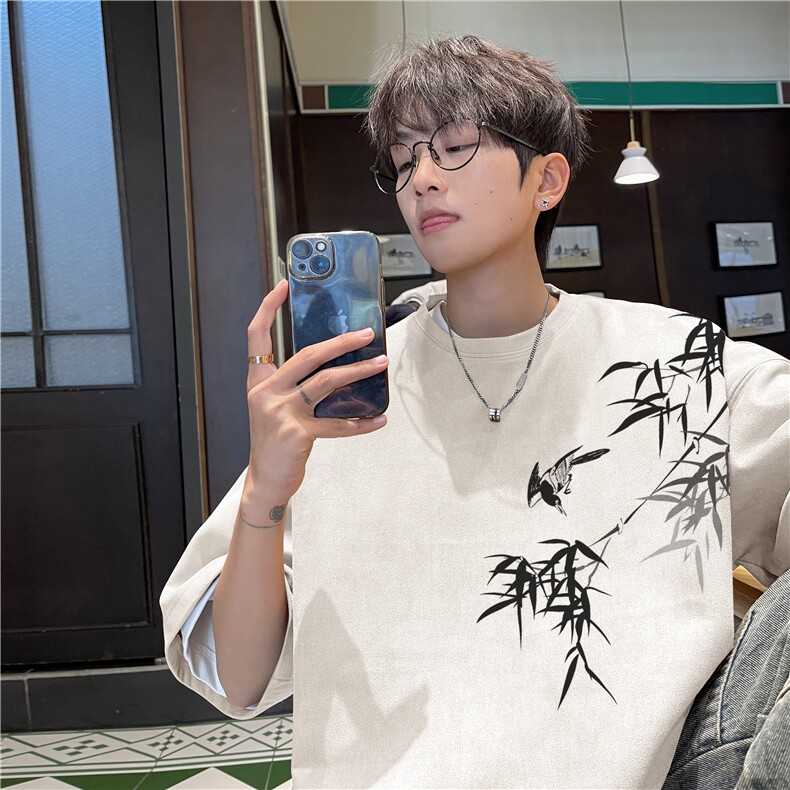 得物抖音直播高品质麂皮绒风印花宽松短袖djp298-特批23控39图片