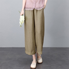 天丝亚麻裤女夏季薄款2025新款小个子妈妈休闲防晒裤子夏天阔腿裤，女装休闲裤，忆绮罗