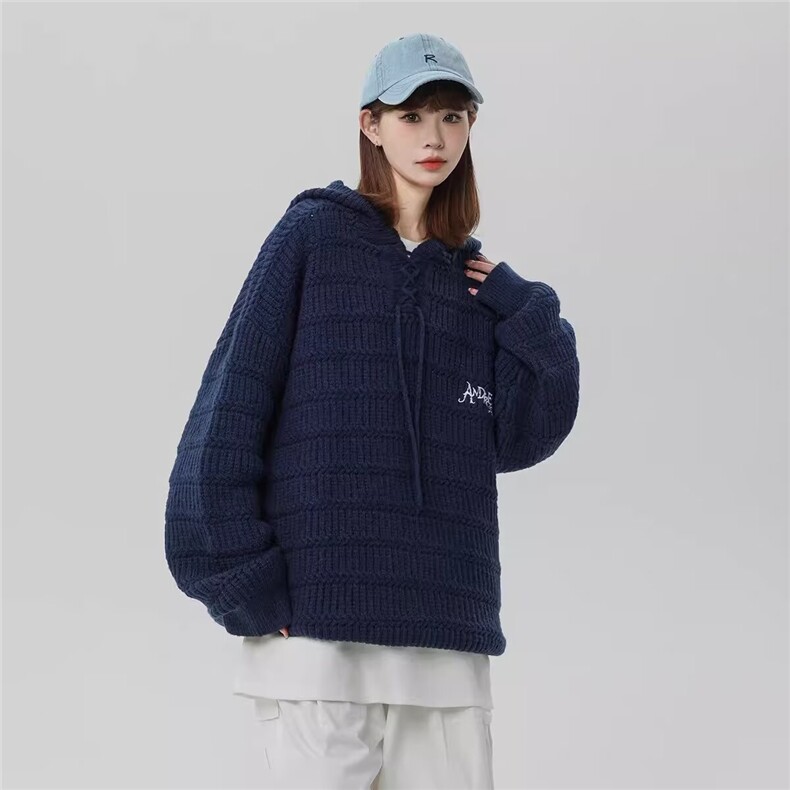 MM279-P60美式复古休闲刺绣宽松新品ins百搭连帽毛衣图片
