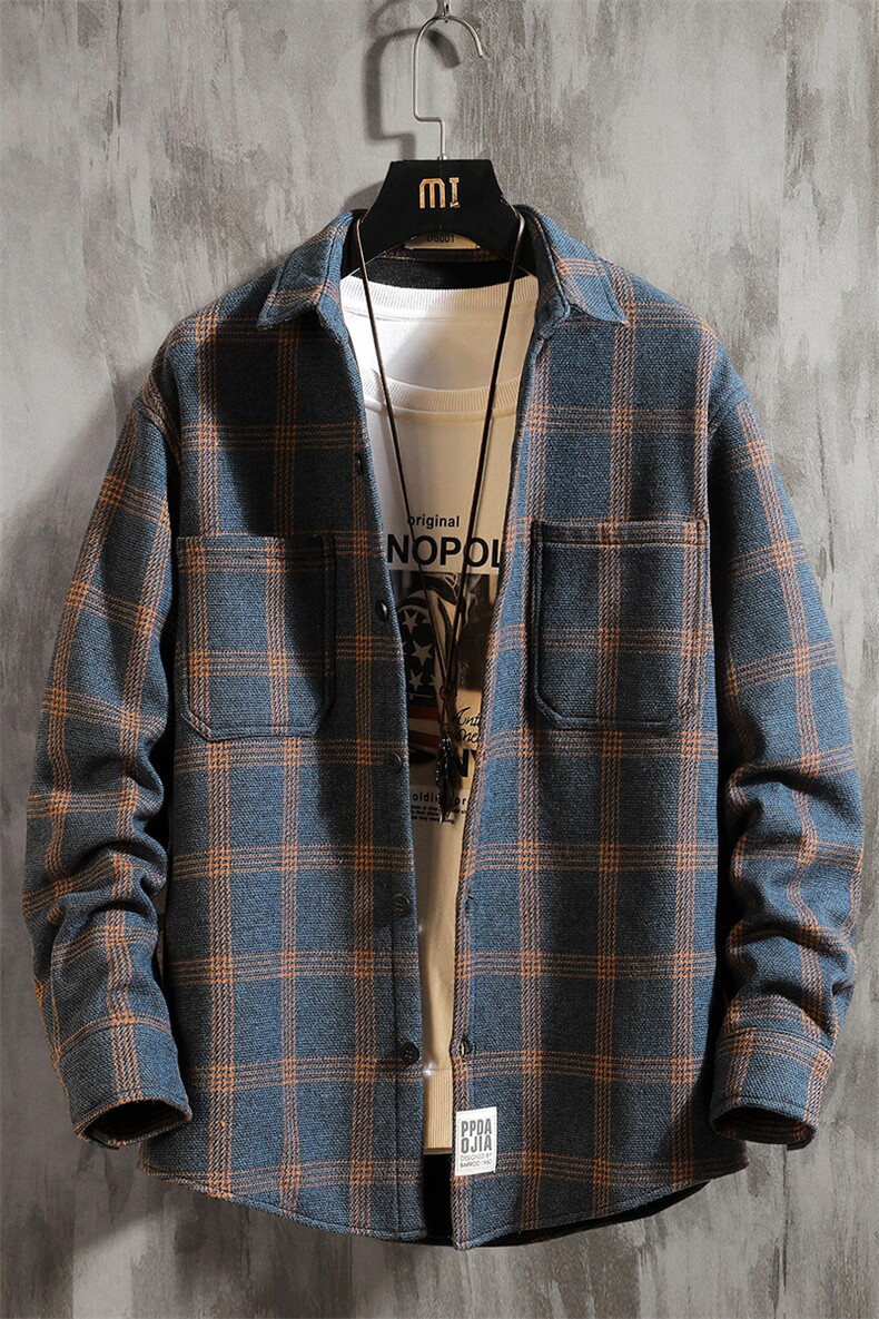 2019冬季新日系水泥墙加绒加厚格子衬衫男大码保暖C5081-P60,男装衬衫,电商A001