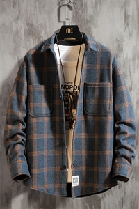 2019冬季新日系水泥墙加绒加厚格子衬衫男大码保暖C5081-P60图片