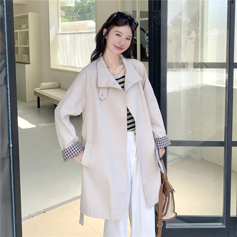 设计感中长款风衣外套女2025秋季新款韩系宽松系带休闲气质大衣潮，女装风衣，慧尚依恋