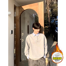 重磅加绒硬挺boxy男女美式高街假两件衬衫领长袖卫衣POLO领打底衫，男装T恤，电商A486-1