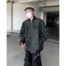美式vibe风蜘蛛刺绣PU皮夹克男春秋小众百搭休闲外套JK85555-p78，男装夹克，星座1008