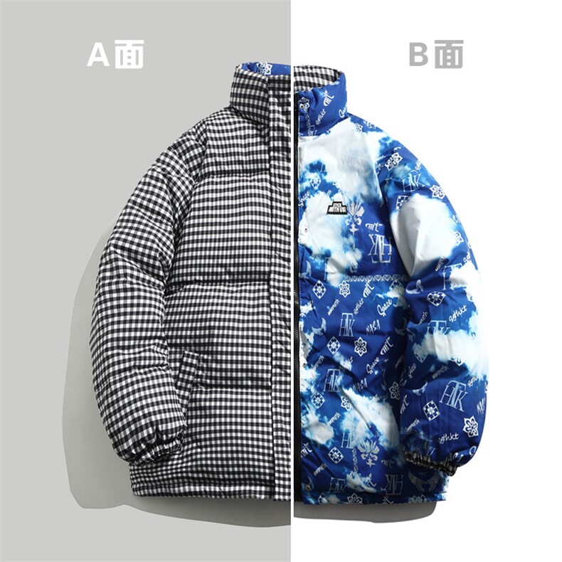 2025冬装双面穿格子棉衣男立领棉服女情侣棉袄外套3327-P100控148,男装棉衣,星座207