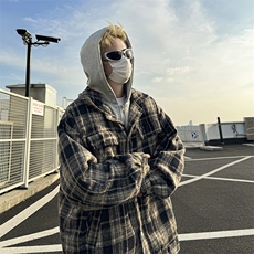 秋冬季新款假两件格子外套日系复古宽松休闲时尚连帽夹克，男装夹克，星座410-6（原星座1304-1）