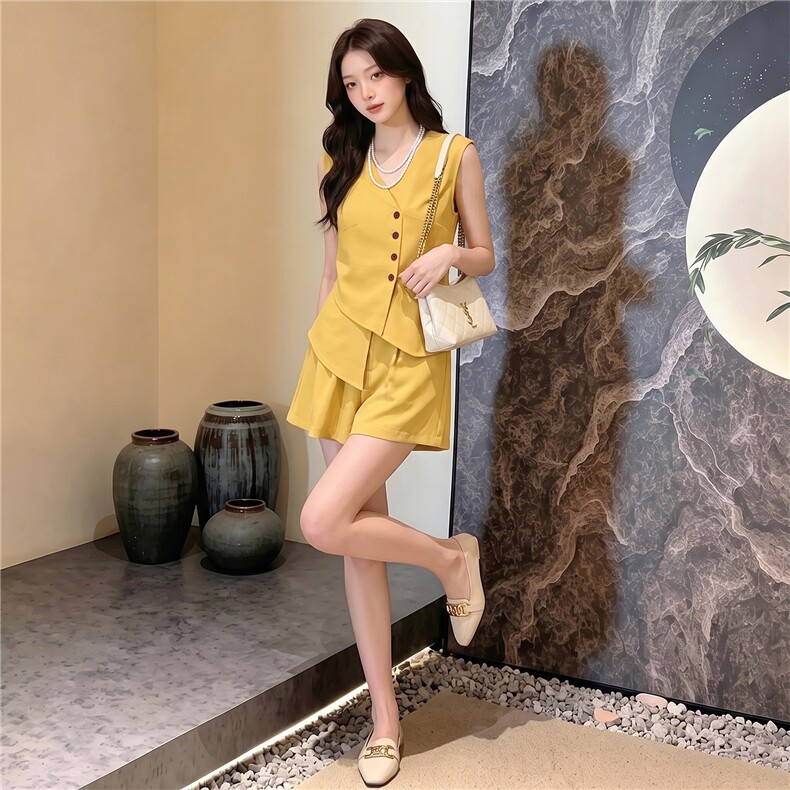 时尚气质减龄套装女夏季新款不规则无袖马甲上衣阔腿短裤两件套潮,女装套装/套裙,江南
