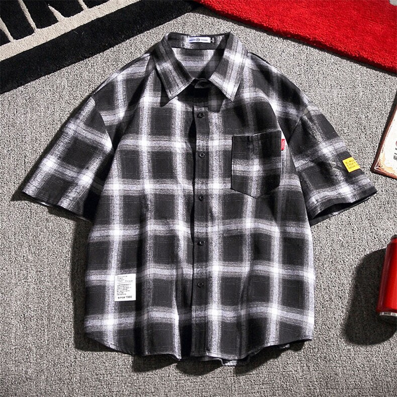 男士港风格子休闲短袖衬衫夏季大码日系款号C741P30【特价】,男装衬衫,电商A007