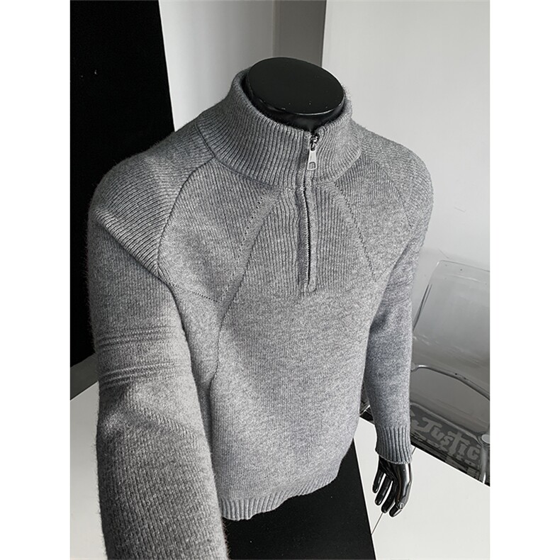 潮流时尚百搭大码纯色半拉链半高领针织长袖毛衣男MY127-特P48，男装针织衫/毛衣，电商A001-1