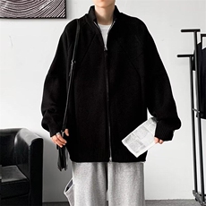 大量现货男立领毛衣拼接条纹宽松针织衫休闲双拉链外套M231P60，男装针织衫/毛衣，星座1013-1